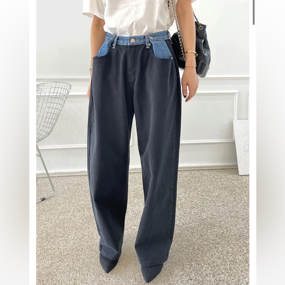 The Frankie Shop Hayla Contrast Denim Pants - Black/Blue